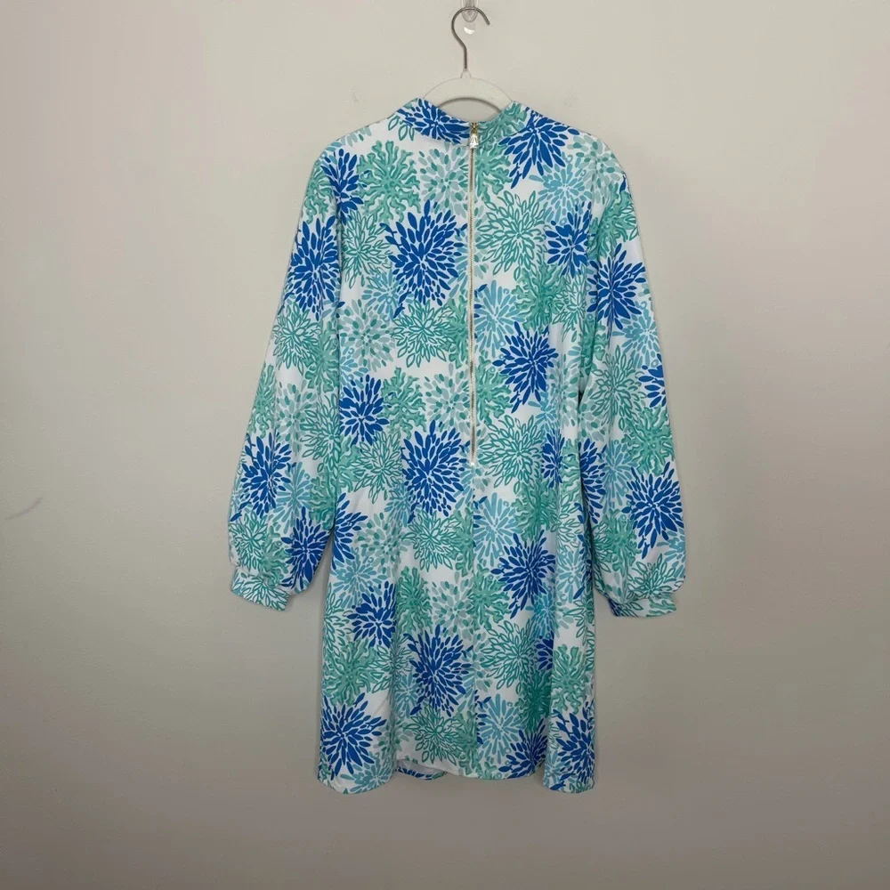 Sail to Sable Blue Green Floral Shift Dress Long Sleeve Size Large resortwear - Picture 5 of 9